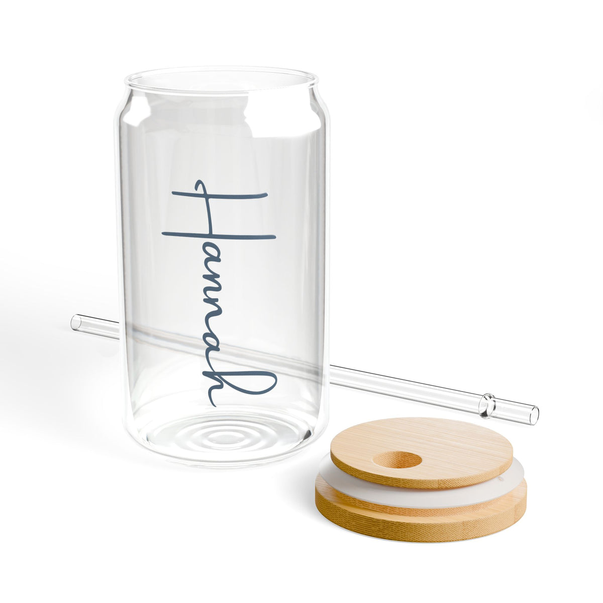 Personalized 16oz Glass Sipper Tumbler with Bamboo Lid & Straw — Custom Name