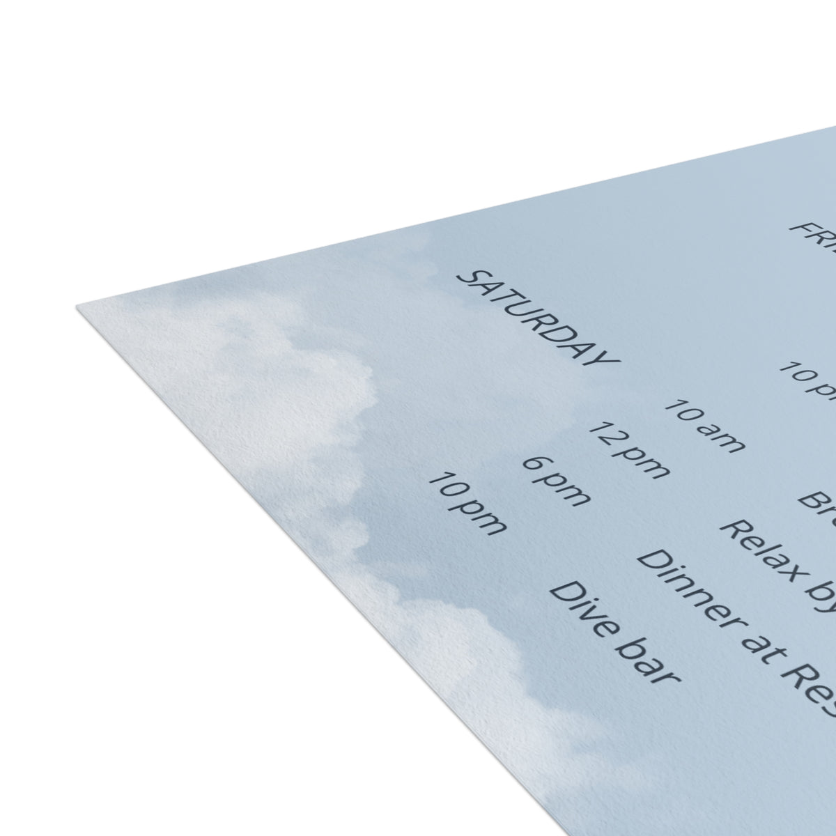 She's On Cloud Nine - Bachelorette Itinerary Printed