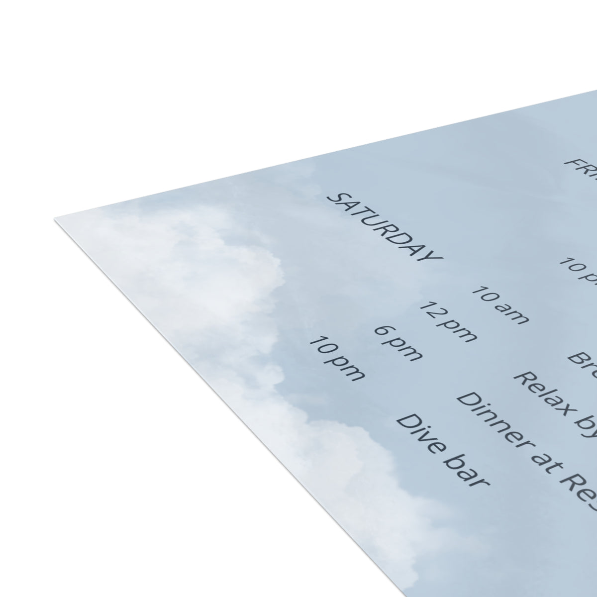 She's On Cloud Nine - Bachelorette Itinerary Printed