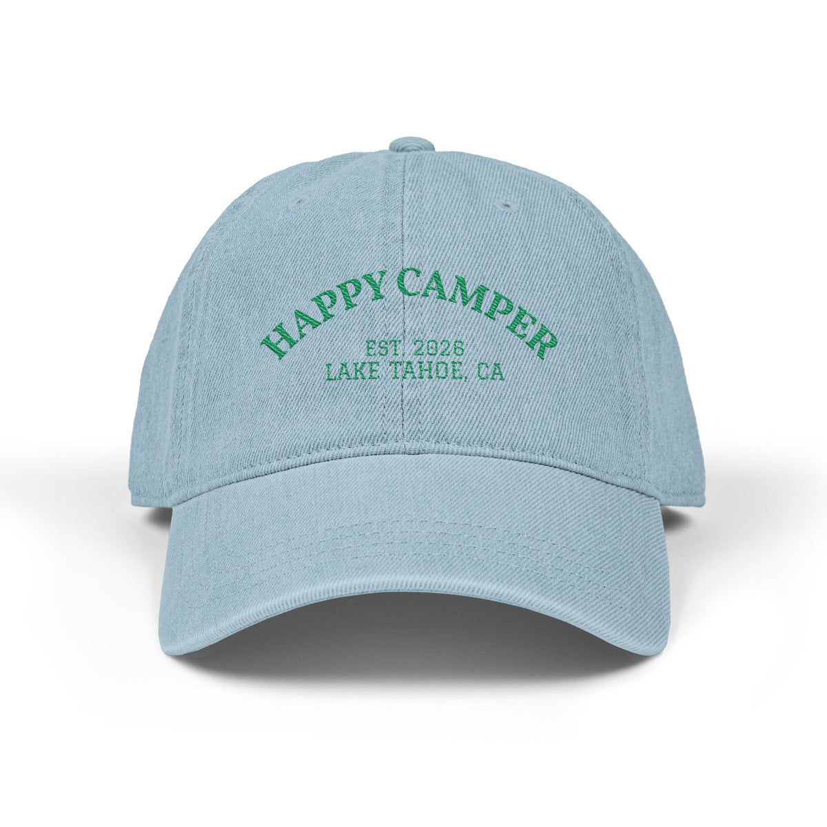 Happy Camper Embroidered Denim Hat — Lake Tahoe Est. 2020