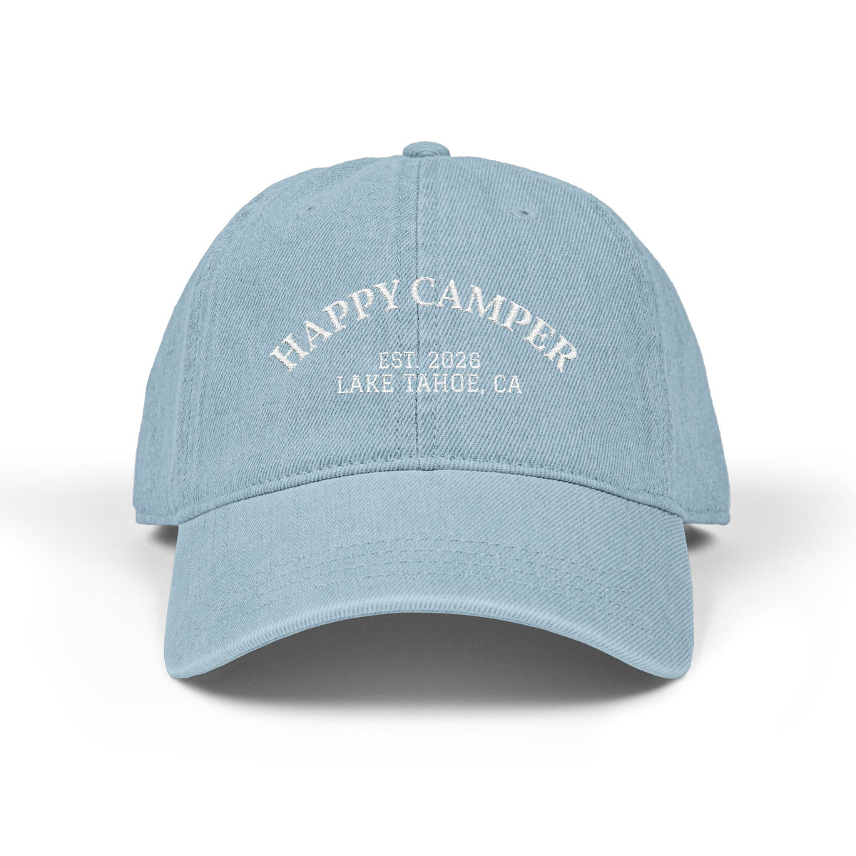Happy Camper Embroidered Denim Hat — Lake Tahoe Est. 2020