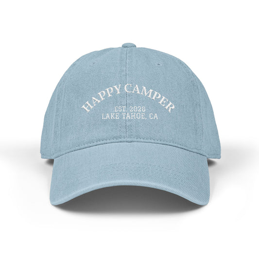Happy Camper Embroidered Denim Hat — Lake Tahoe Est. 2020
