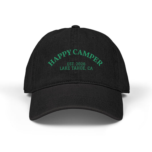 Happy Camper Embroidered Denim Hat — Lake Tahoe Est. 2020