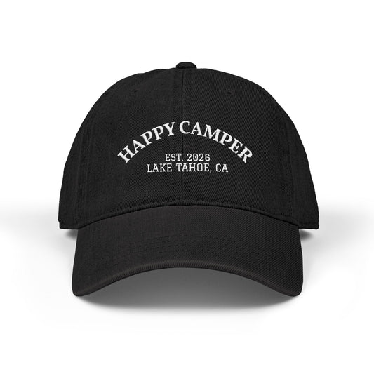 Happy Camper Embroidered Denim Hat — Lake Tahoe Est. 2020