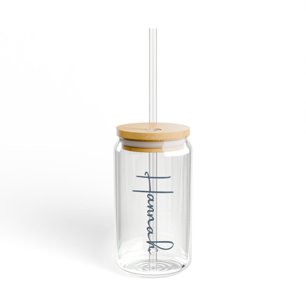 Personalized 16oz Glass Sipper Tumbler with Bamboo Lid & Straw — Custom Name