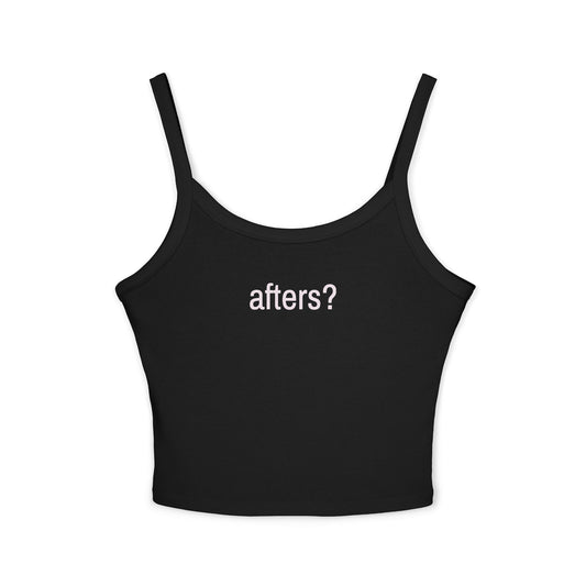 Spaghetti Tank Top — subtle "afters?" cropped graphic