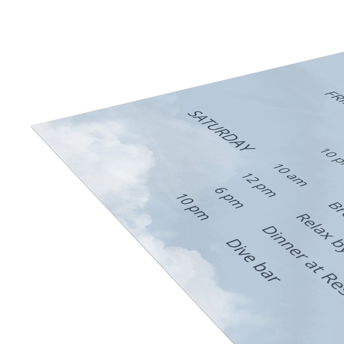She's On Cloud Nine - Bachelorette Itinerary Printed