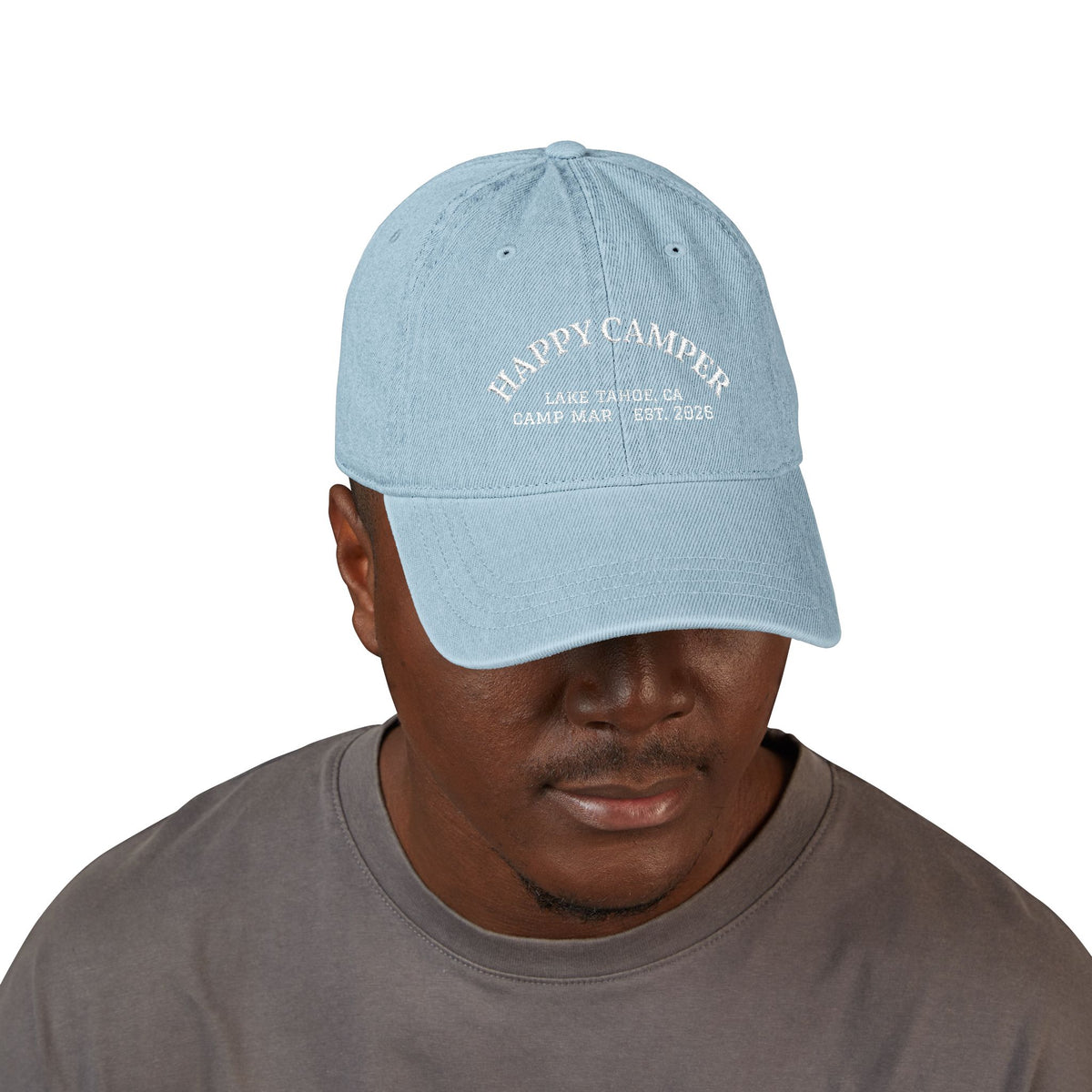 Happy Camper 2 Embroidered Denim Hat — Lake Tahoe Est. 2020