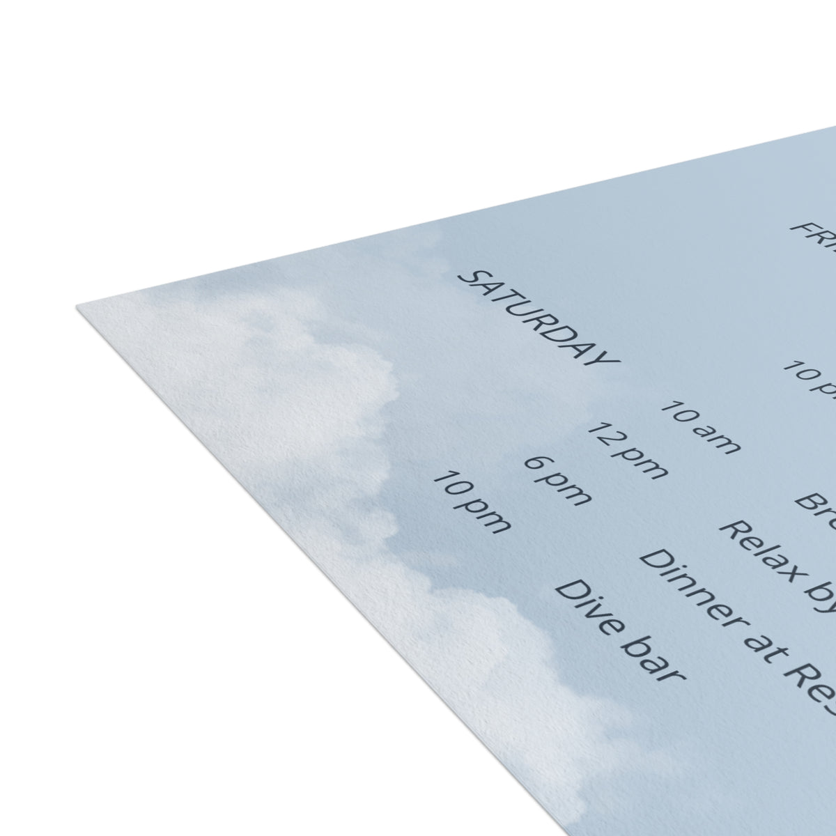 She's On Cloud Nine - Bachelorette Itinerary Printed