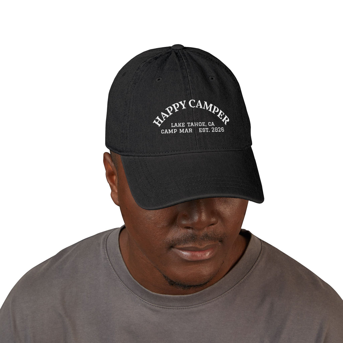 Happy Camper 2 Embroidered Denim Hat — Lake Tahoe Est. 2020