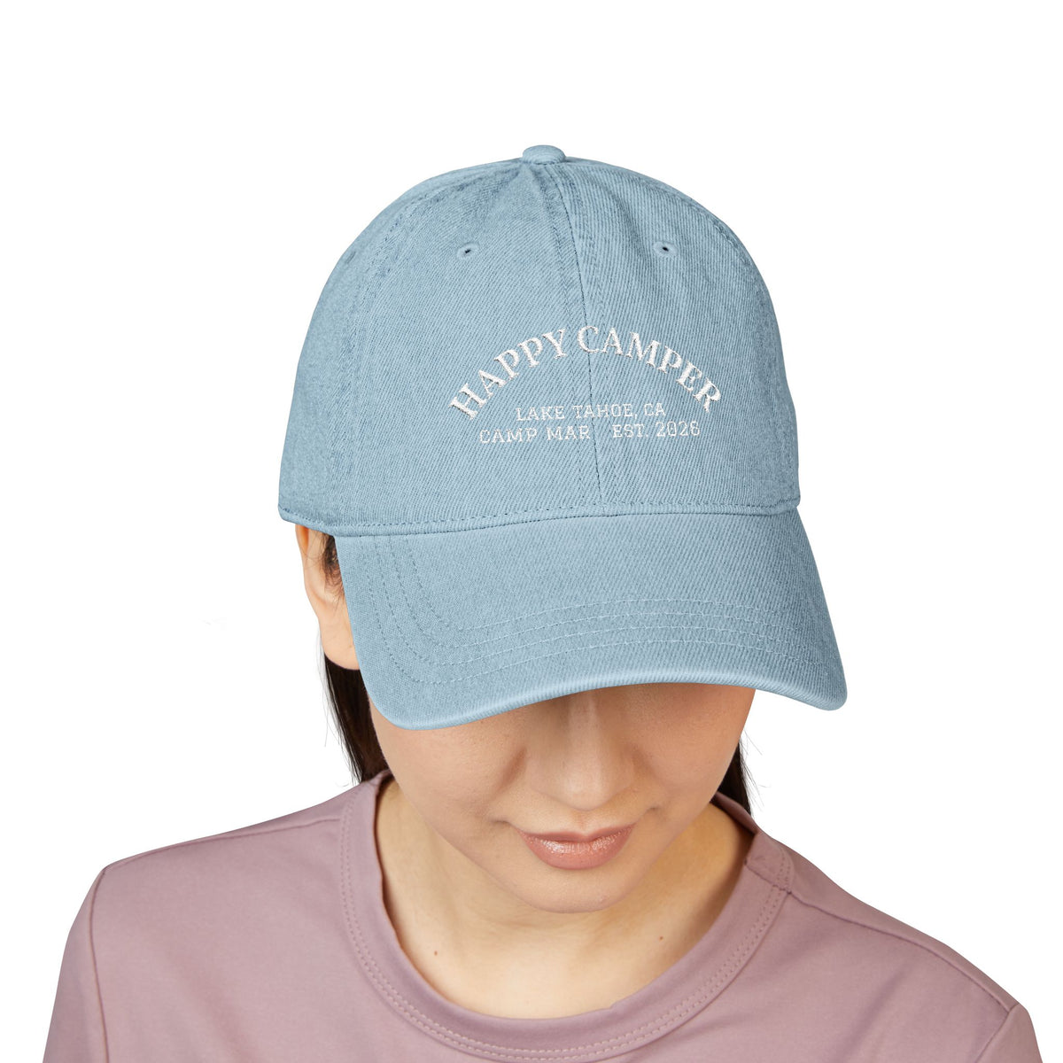 Happy Camper 2 Embroidered Denim Hat — Lake Tahoe Est. 2020